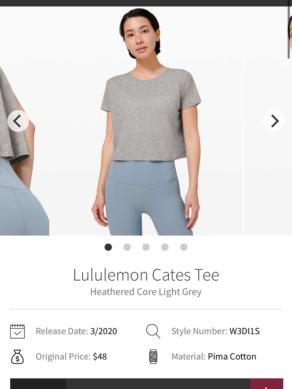 lululemon athletica Heathered Light Grey Crop Tee